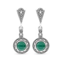 Sterling Silver 925 Earring Embedded With Natural Green Agate And Marcasite Stones