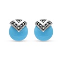 Sterling Silver 925 Earring Embedded With Natural Processed Turquoise And Marcasite Stones