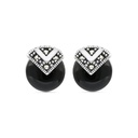 Sterling Silver 925 Earring Embedded With Natural Black Agate And Marcasite Stones