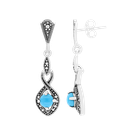 Sterling Silver 925 Earring Embedded With Natural Processed Turquoise And Marcasite Stones