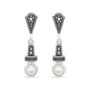 Sterling Silver 925 Earring Embedded With Natural White Shell And Marcasite Stones