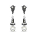 Sterling Silver 925 Earring Embedded With Natural White Shell And Marcasite Stones