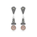 Sterling Silver 925 Earring Embedded With Natural Pink Shell And Marcasite Stones