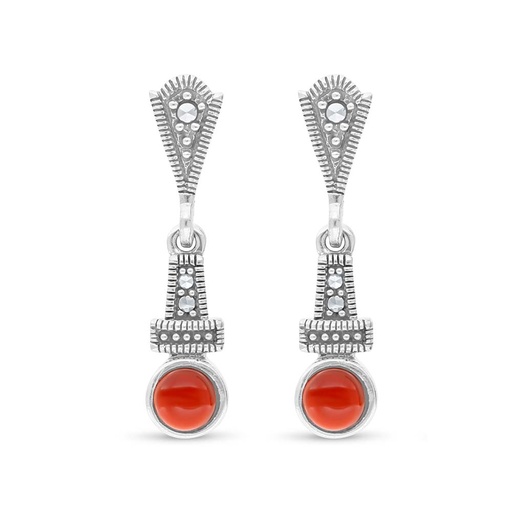[EAR04MAR00RAGA430] Sterling Silver 925 Earring Embedded With Natural Aqiq And Marcasite Stones
