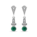 Sterling Silver 925 Earring Embedded With Natural Green Agate And Marcasite Stones