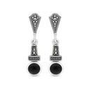 Sterling Silver 925 Earring Embedded With Natural Black Agate And Marcasite Stones