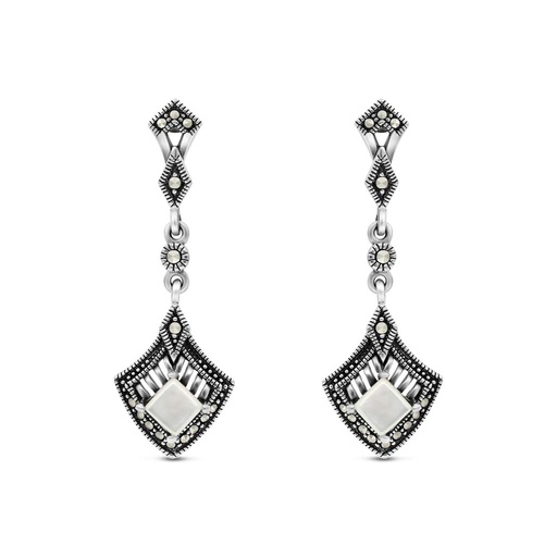 [EAR04MAR00MOPA431] Sterling Silver 925 Earring Embedded With Natural White Shell And Marcasite Stones
