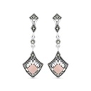Sterling Silver 925 Earring Embedded With Natural Pink Shell And Marcasite Stones