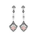 Sterling Silver 925 Earring Embedded With Natural Pink Shell And Marcasite Stones