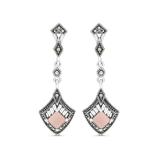 [EAR04MAR00PNKA431] Sterling Silver 925 Earring Embedded With Natural Pink Shell And Marcasite Stones