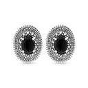 Sterling Silver 925 Earring Embedded With Natural Black Agate And Marcasite Stones