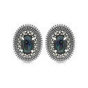 Sterling Silver 925 Earring Embedded With Natural Blue Shell And Marcasite Stones