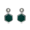 Sterling Silver 925 Earring Embedded With Natural Green Agate And Marcasite Stones