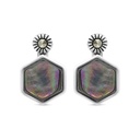 Sterling Silver 925 Earring Embedded With Natural Blue Shell And Marcasite Stones