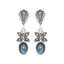 Sterling Silver 925 Earring Embedded With Natural Blue Shell And Marcasite Stones