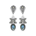 Sterling Silver 925 Earring Embedded With Natural Blue Shell And Marcasite Stones