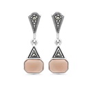 Sterling Silver 925 Earring Embedded With Natural Pink Shell And Marcasite Stones