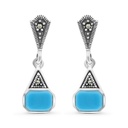 Sterling Silver 925 Earring Embedded With Natural Processed Turquoise And Marcasite Stones