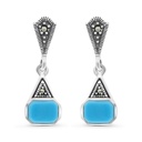 Sterling Silver 925 Earring Embedded With Natural Processed Turquoise And Marcasite Stones