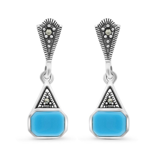 [EAR04MAR00TRQA436] Sterling Silver 925 Earring Embedded With Natural Processed Turquoise And Marcasite Stones