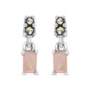 Sterling Silver 925 Earring Embedded With Natural Pink Shell And Marcasite Stones