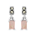 Sterling Silver 925 Earring Embedded With Natural Pink Shell And Marcasite Stones