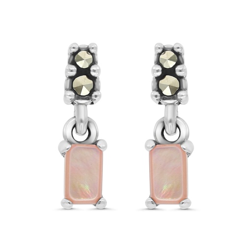 [EAR04MAR00PNKA437] Sterling Silver 925 Earring Embedded With Natural Pink Shell And Marcasite Stones