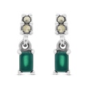 Sterling Silver 925 Earring Embedded With Natural Green Agate And Marcasite Stones