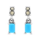 Sterling Silver 925 Earring Embedded With Natural Processed Turquoise And Marcasite Stones