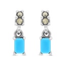 Sterling Silver 925 Earring Embedded With Natural Processed Turquoise And Marcasite Stones