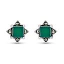 Sterling Silver 925 Earring Embedded With Natural Green Agate And Marcasite Stones