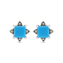 Sterling Silver 925 Earring Embedded With Natural Processed Turquoise And Marcasite Stones