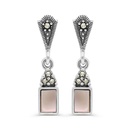 Sterling Silver 925 Earring Embedded With Natural Pink Shell And Marcasite Stones