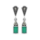 Sterling Silver 925 Earring Embedded With Natural Green Agate And Marcasite Stones