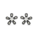 Sterling Silver 925 Earring Embedded With Natural White Shell And Marcasite Stones