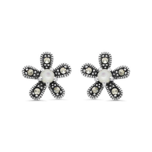 [EAR04MAR00MOPA440] Sterling Silver 925 Earring Embedded With Natural White Shell And Marcasite Stones