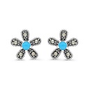 Sterling Silver 925 Earring Embedded With Natural Processed Turquoise And Marcasite Stones