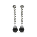 Sterling Silver 925 Earring Embedded With Natural Black Agate And Marcasite Stones