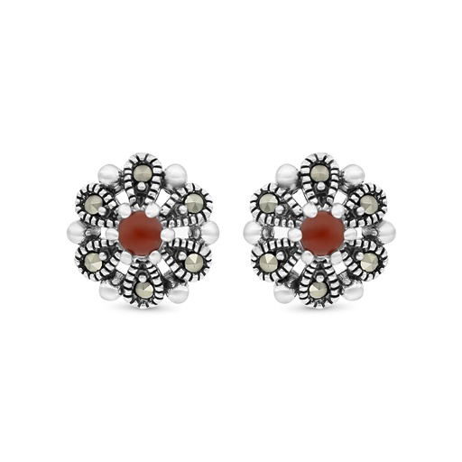 [EAR04MAR00RAGA442] Sterling Silver 925 Earring Embedded With Natural Aqiq And Marcasite Stones