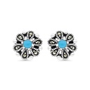 Sterling Silver 925 Earring Embedded With Natural Processed Turquoise And Marcasite Stones