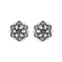 Sterling Silver 925 Earring Embedded With Natural Blue Shell And Marcasite Stones
