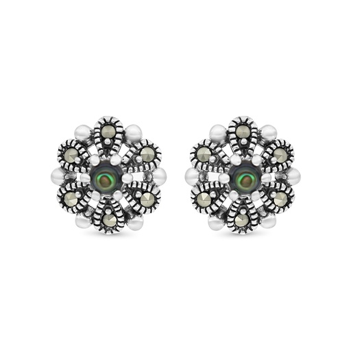 [EAR04MAR00ABAA442] Sterling Silver 925 Earring Embedded With Natural Blue Shell And Marcasite Stones