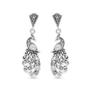 Sterling Silver 925 Earring Embedded With Natural White Shell And Marcasite Stones