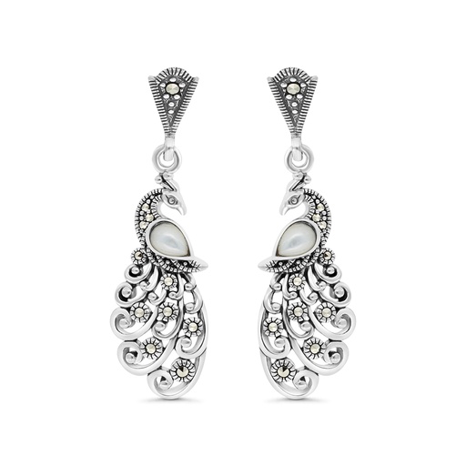 [EAR04MAR00MOPA443] Sterling Silver 925 Earring Embedded With Natural White Shell And Marcasite Stones