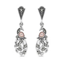 Sterling Silver 925 Earring Embedded With Natural Pink Shell And Marcasite Stones