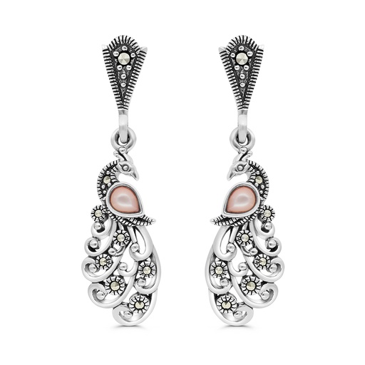 [EAR04MAR00PNKA443] Sterling Silver 925 Earring Embedded With Natural Pink Shell And Marcasite Stones