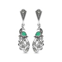 Sterling Silver 925 Earring Embedded With Natural Green Agate And Marcasite Stones