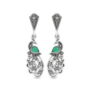 Sterling Silver 925 Earring Embedded With Natural Green Agate And Marcasite Stones