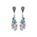 Sterling Silver 925 Earring Embedded With Natural Processed Turquoise And Marcasite Stones