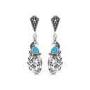 Sterling Silver 925 Earring Embedded With Natural Processed Turquoise And Marcasite Stones